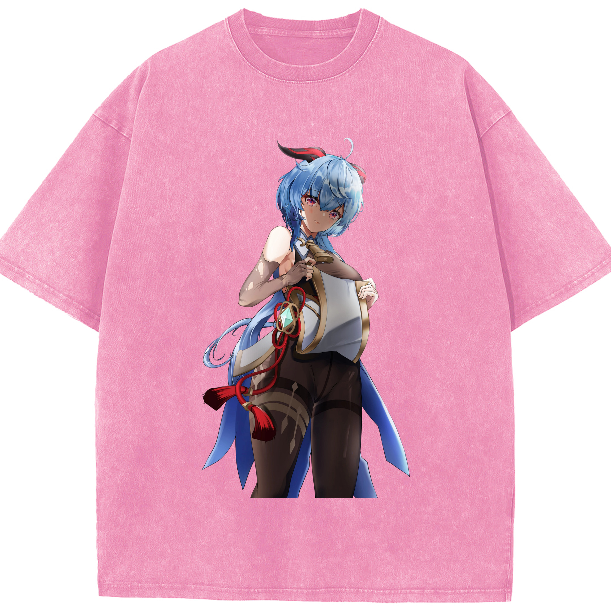 げんし神 甘雨 かんう genshin Ganyu 綿100% ヴィンテージ風 半袖Tシャツ（フロントプリント）